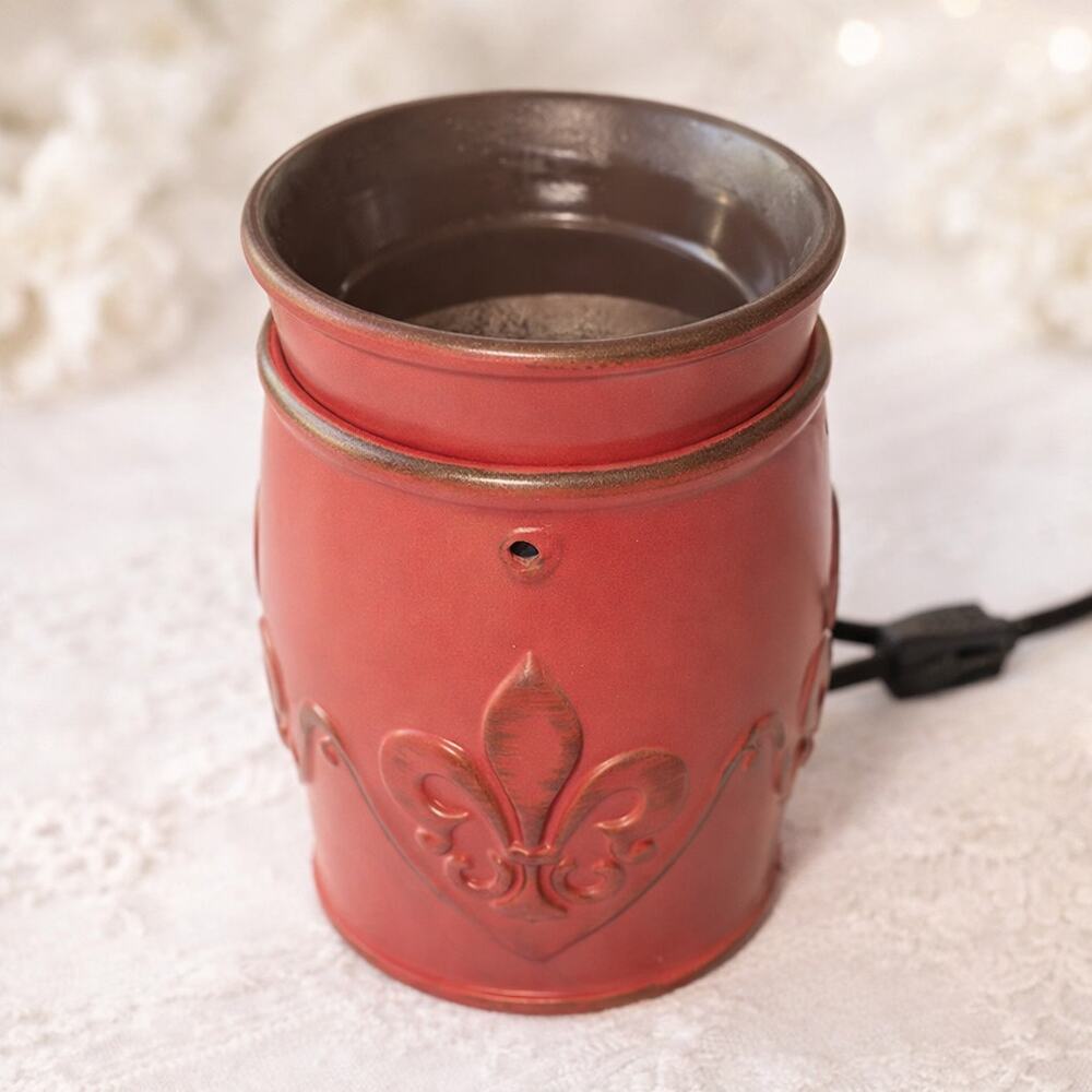 Red Chateau Fleur‑de‑Lis Scentsy Wax Warmer Electric Ceramic Retired